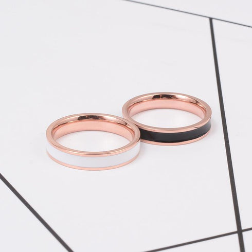 18k Rose Colored Gold Black and White Gum Drops Ring Stainless Steel Tail Ring
